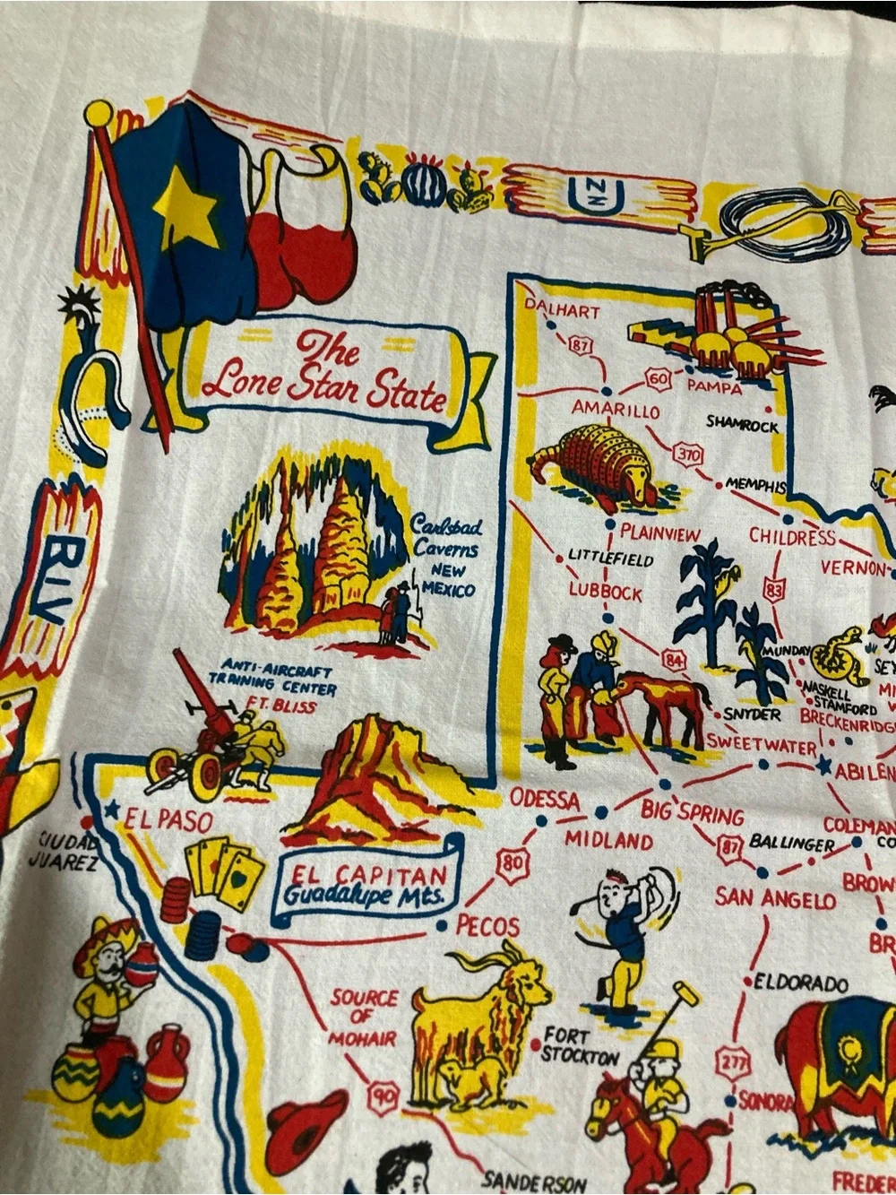 Texas souvenir Rodeo Printed Tea Towels - White with Red & Yellow Accents